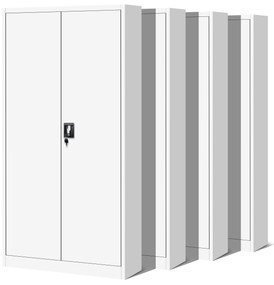 4x JAN fém irodai irattartó szekrény készlet, 900 x 1850 x 400 mm, fehér