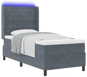 Boxspring Ágy Matresszel &amp; LED Szürke 90x200 cm Bársony