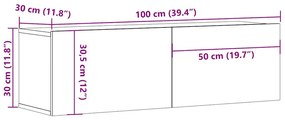 antik fa színű szerelt fa fali TV-szekrény 100 x 30 x 30 cm