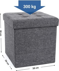Összecsukható tárolópuff, 43 l, 38 x 38 x 38 cm, 300 kg statikus teherbírás, sötétszürke