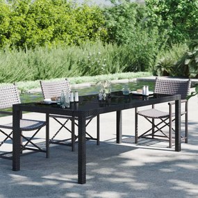 Fekete polyrattan és edzett üveg kerti asztal 190 x 90 x 75 cm