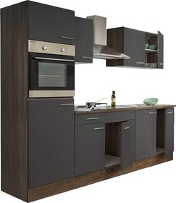 Yorki konyhabútor Yorki tölgy korpusszal, selyemfényű antracit fronttal 270 cm-es méretben