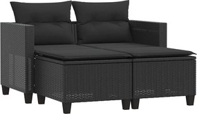 vidaXL 2 személyes fekete polyrattan kerti kanapé zsámollyal