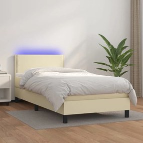krémszínű műbőr rugós ágy matraccal és LED-del 100x200 cm