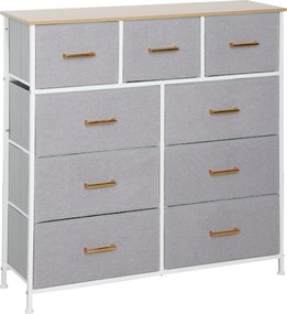 HOMCOM 9 Fiókos Komód Műszőrme Kárpitozással és Acél Szerkezettel, Szürke | Aosom