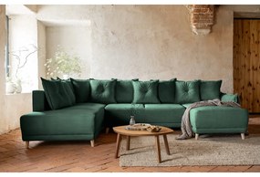 Zöld kordbársony kinyitható sarokkanapé (bal oldali-U alakú) Lazy Lukka – Miuform