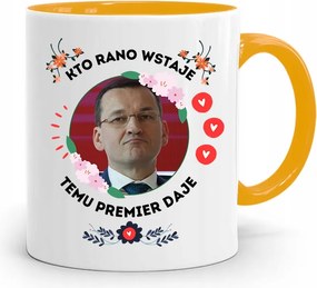 Sárga Politikus Bögre Mateusz Morawiecki Miniszterelnök fényképes nyomtatással