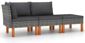 3 részes polyrattan és tömör eukaliptuszfa kerti ülőgarnitúra
