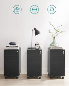 Zárható irodai szekrény , acél irattartó szekrény 3 fiókkal, fekete