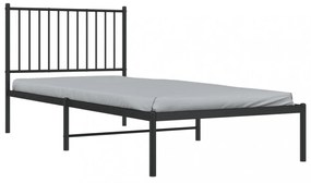 fekete fém ágykeret fejtámlával 90 x 200 cm