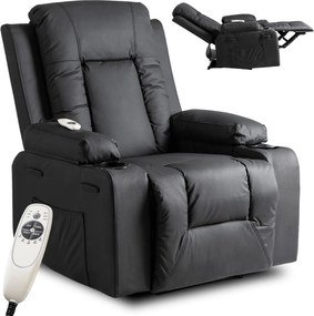 Masszírozós dönthető fotel fekete színben, műbőr kárpittal BOX