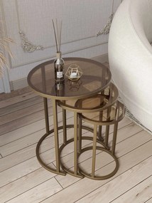 Milas üveg dohányzóasztal, antik-bronz, Ø47 cm