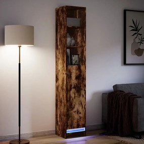 füstös tölgy szerelt fa tálalószekrény LED-del 36x32,5x200 cm