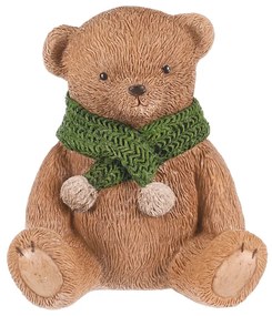 Dekoráció Medve zöld sállal, polirezín, 10 cm