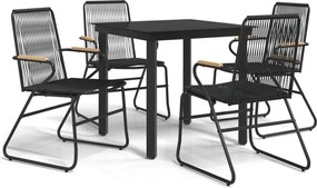 vidaXL 5 részes fekete PVC rattan kerti étkezőgarnitúra