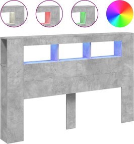 vidaXL betonszürke szerelt fa LED-es fejtámla 160x18,5x103,5 cm