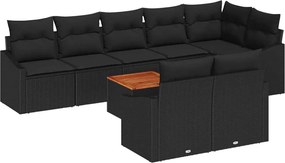 vidaXL Kerti Kanapé Szett párnával 9 pcs Fekete polirattan