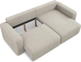 Bézs kordbársony kinyitható-tárolóhelyes sarokkanapé (jobb oldali-heverő résszel) Kona – Makamii