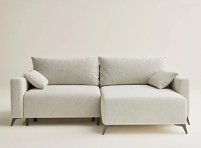 Krémszínű zsenília kinyitható-tárolóhelyes sarokkanapé (jobb oldali-heverő résszel) Leon – Maison de Rêve