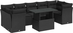 vidaXL 8 részes fekete polyrattan kerti ülőgarnitúra párnákkal
