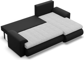 Tokio sarokkanapé, 2 ágyneműtartóval, fonott + műbőr, jobboldali, szürke - fekete