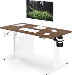 Elektromos, állítható magasságú, ergonomikus, fehér/dió íróasztal,1200x600 mm: ARIA