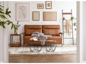 Dohányzóasztal, 2 oldalsó asztal, ø50cm és ø40cm, barna-fekete