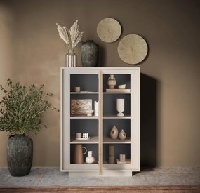 SKY 2.0 magas komód, 2 ajtóval, kasmír vázzal és Cadiz tölgy mintázatú laminált előlapokkal