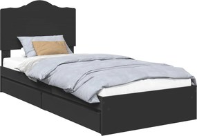 vidaXL Tárolós Ágy fejtámlával fiókkal Fekete 90 x 190 cm Faanyag