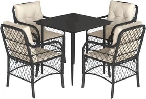 vidaXL 5 részes fekete polyrattan kerti étkezőgarnitúra párnákkal