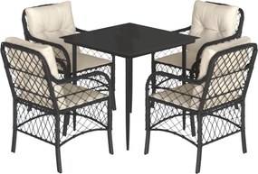 vidaXL 5 részes fekete polyrattan kerti étkezőgarnitúra párnákkal