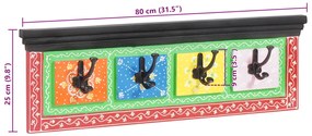 Falra akasztható kabátakasztó 4 akasztóval 80x25x2 cm Szilárd fa Mangó és MDF