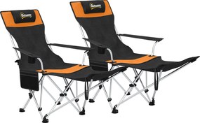 Outsunny 2 darab összecsukható kempingszék / horgász fotel levehető lábtartóval, pohártartóval és párnázott fejtámlával — kertbe, strandra és kempinge