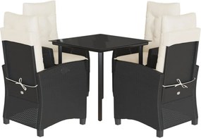 vidaXL 5 részes fekete polyrattan kerti étkezőgarnitúra párnákkal