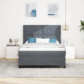 Boxspring Ágy Matraccal és LED-del Sötétszürke 160x200 cm Bársonyos