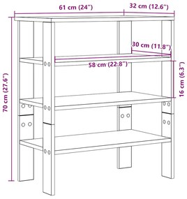 füstös tölgy színű szerelt fa cipőtartó 61x32x70 cm