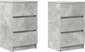vidaXL 2 db betonszürke éjjeliszekrények 3 fiókkal 39x35x65 cm