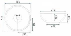 REA-U7504 - FELICIA ráépíthető mosdó, átm. 42,5 cm, kerámia/virágmintás