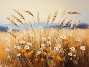 Vászonkép Canvas Tájkép Falu Mező Rét Kalász Gabona Virágok Nyár 100x75