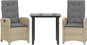 vidaXL 3 részes vegyes bézs polyrattan kerti étkezőgarnitúra párnákkal