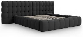 Fekete kárpitozott ágyneműtartós franciaágy ágyráccsal 180x200 cm Mamaia – Micadoni Home