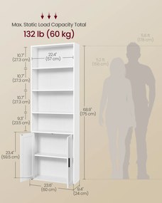 6 polcos ajtós könyvespolc felhőfehér nappaliba, irodába, étkezőbe