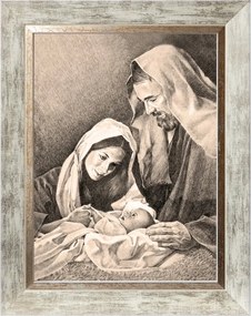 Szent Család Szakrális Vászonkép Fehér Díszített Keretben 30X40