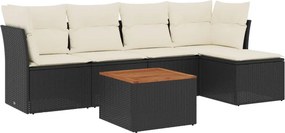vidaXL 6 részes fekete polyrattan kerti ülőgarnitúra párnákkal