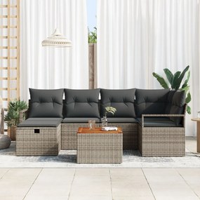 7 részes Kert Kanapé Szett Sötét Szürke Poli Rattan, 2-személyes Kert Kanapé Tárolóval és Párnákkal Szürke Poli Rattan