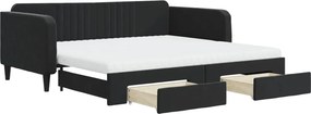 vidaXL fekete kihúzható bársony heverő fiókkal 100 x 200 cm