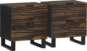 vidaXL Éjjeliszekrény fiókkal 2 pcs Dió 40 x 33 x 46 cm Tömör akácfa
