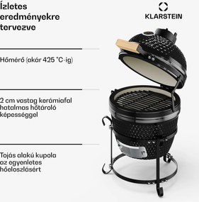 Klarstein Princesize, kamado grill, kerámia, 11", füstölés, BBQ, lassú sütés, fekete