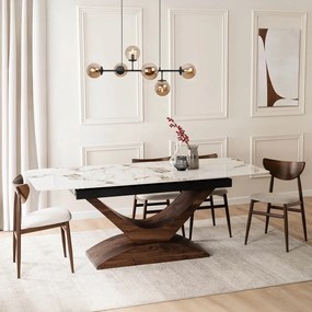 Bővíthető Márványhatású Kerámia Étkezőasztal Fehér/Dió Színben. ALICANTE 160-200 cm