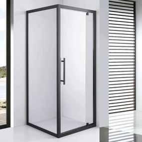Stuxi Torino Black 100x100 szögletes nyílóajtós zuhanykabin 6 mm vízlepergető biztonsági üveggel, fekete elemekkel, 200 cm magas